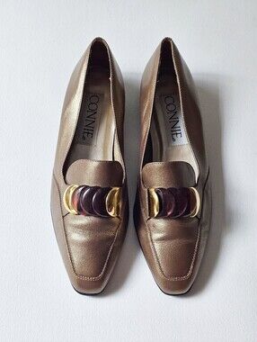 Connie Sally Vintage Bronze Metallic Leather Loafers Size 9 Made in Brazil